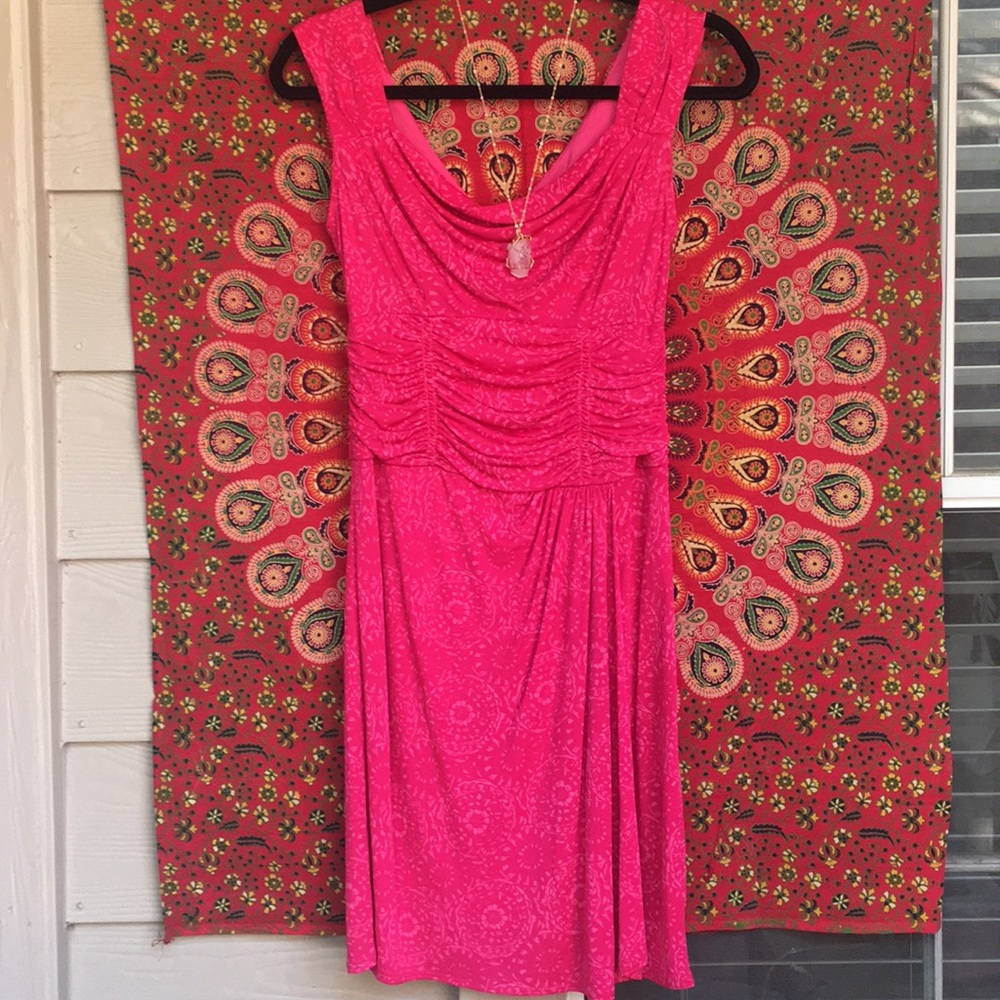 Nanette Lepore Pink Drape Neck Scrunch Flow Dress